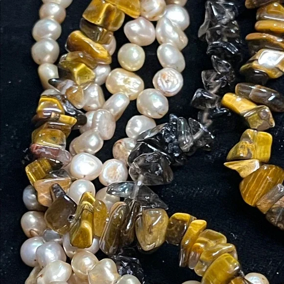 1531 Ross-Simons 7-Strand Necklace w/ Genuine Pearl, Tigers Eye and Smoky Quartz